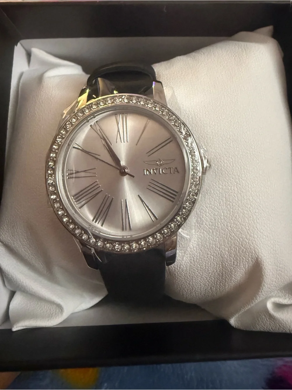 Invicta Celestial Lady 31mm Silver Tone Case Silver Metal Dial Black Band